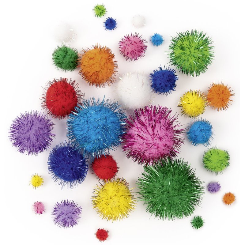 folia regenboog pompons, gemengde maten 10-40 mm, gekleurd sortiment, 30 stuks