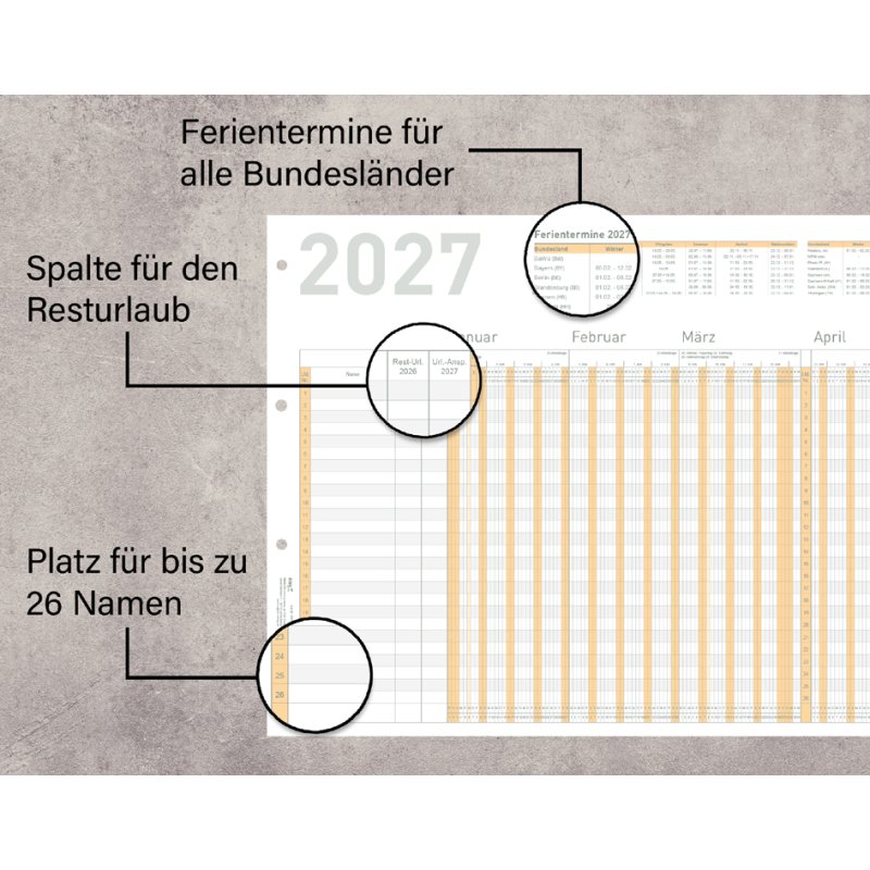 RNK Verlag holiday planner 2027, 26 employees, folded A4, 4-hole punched