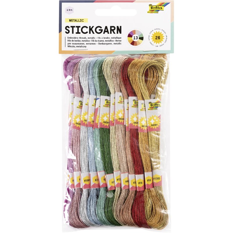 folia borduurgarens Metallic, gekleurd assortiment, 26 strengen à 8 m