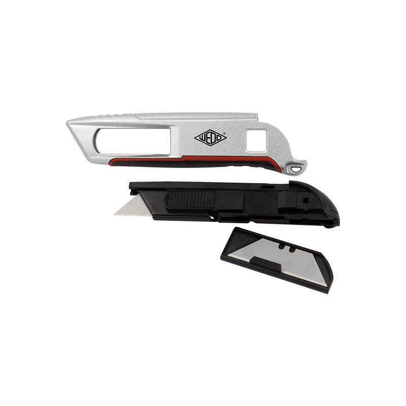 WEDO safety cutter left/right, trapezoid blade, silver/black/red