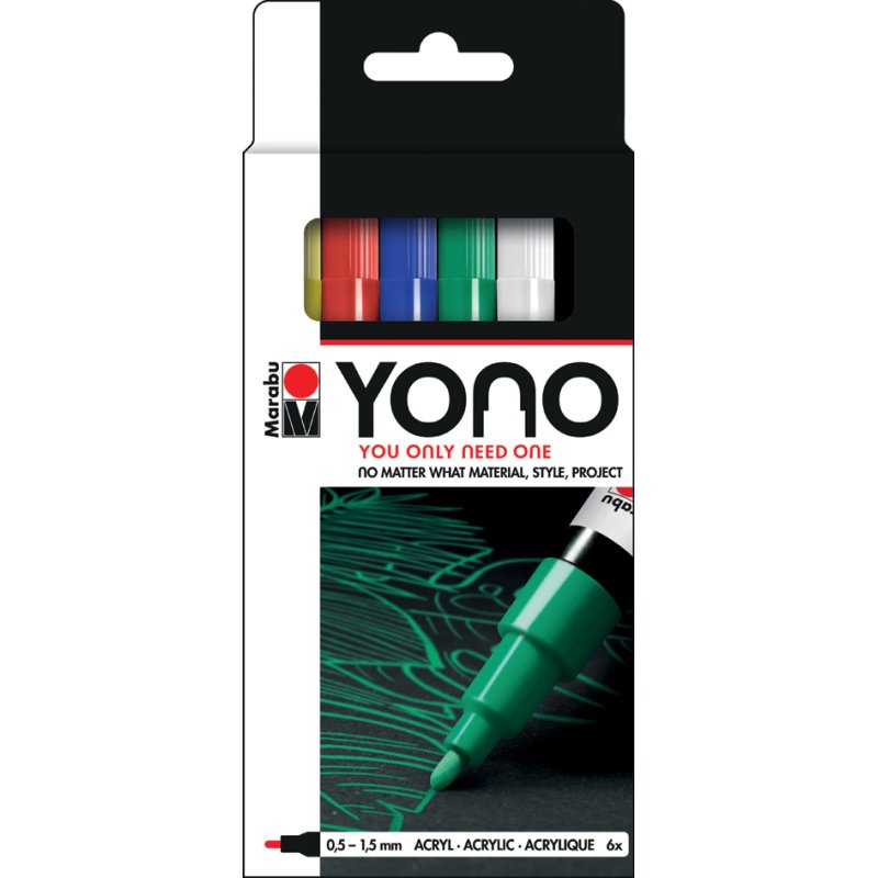 Marabu acrylstiften YONO, 1,5-3,0 mm, set van 6 stuks