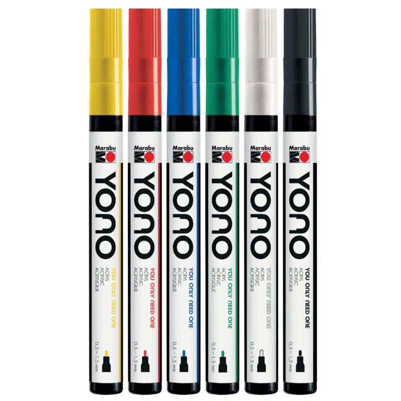 Marabu acrylstiften YONO, 1,5-3,0 mm, set van 6 stuks