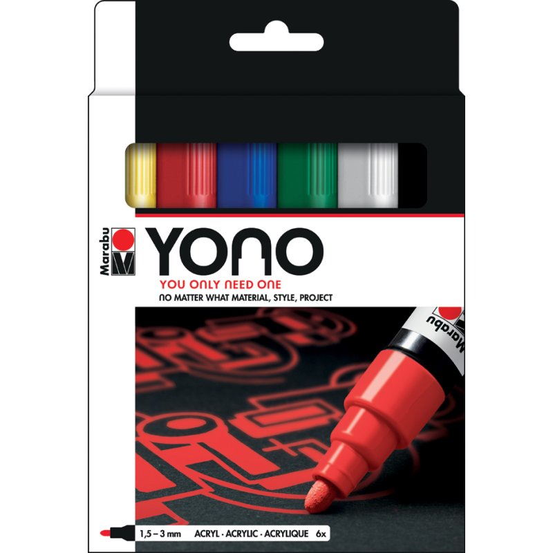 Marabu acrylstiften YONO, 1,5-3,0 mm, set van 6 stuks