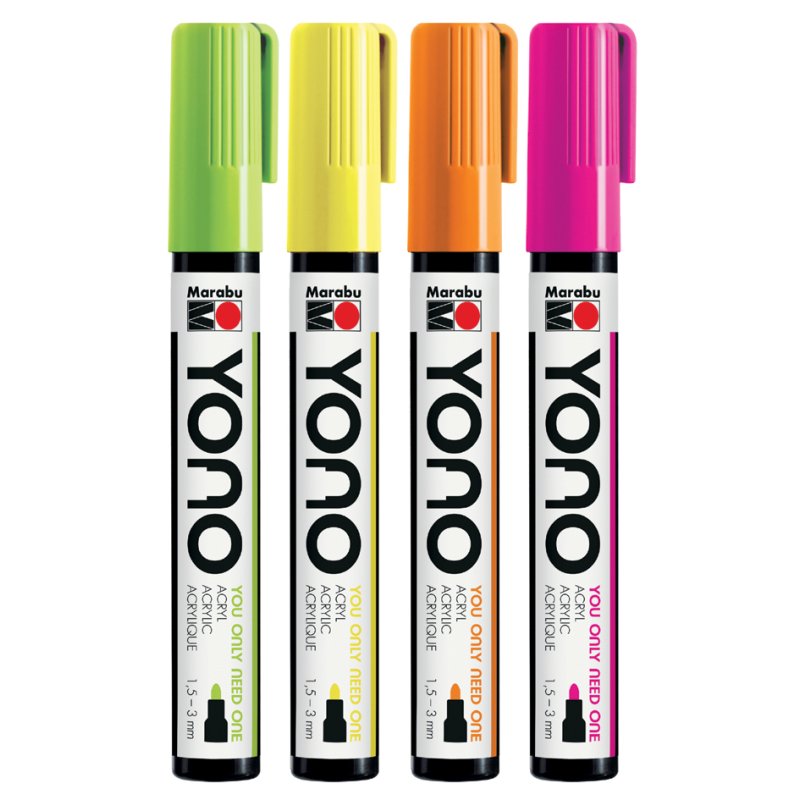 Marabu acrylmarker YONO, 1,5-3,0 mm, 4 neonkleuren