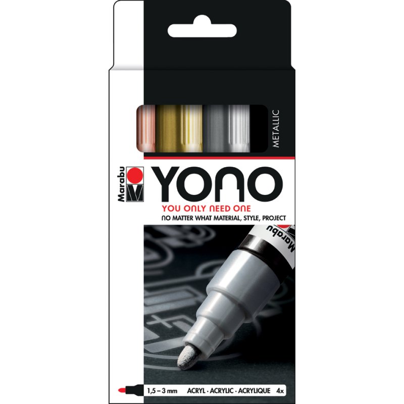 Marabu acrylmarkers YONO, 1,5-3,0 mm, metallic kleuren, 4 stuks