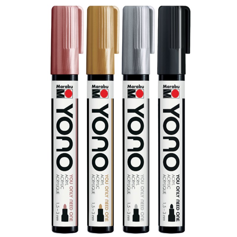 Marabu acrylmarkers YONO, 1,5-3,0 mm, metallic kleuren, 4 stuks