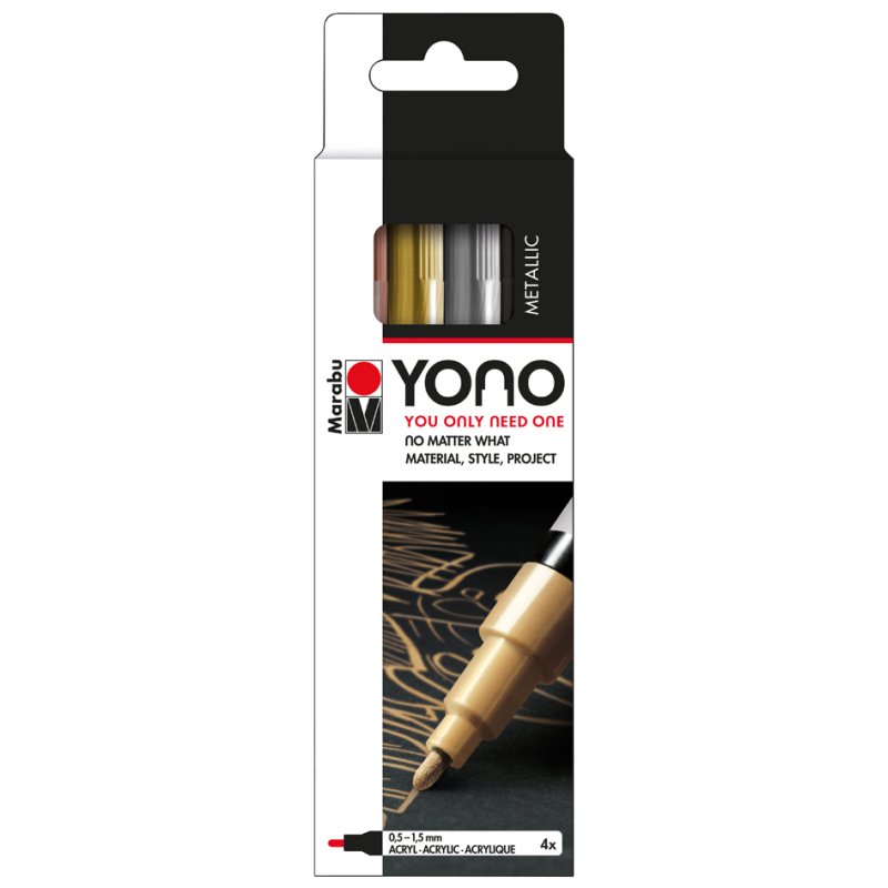 Marabu acrylmarkers YONO, 1,5-3,0 mm, metallic kleuren, 4 stuks