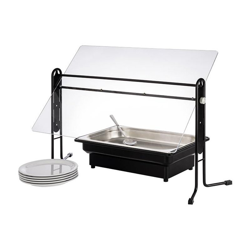 APS écran hygiénique Buffet Guard, noir/transparent, hauteur réglable, 930×530×505 mm