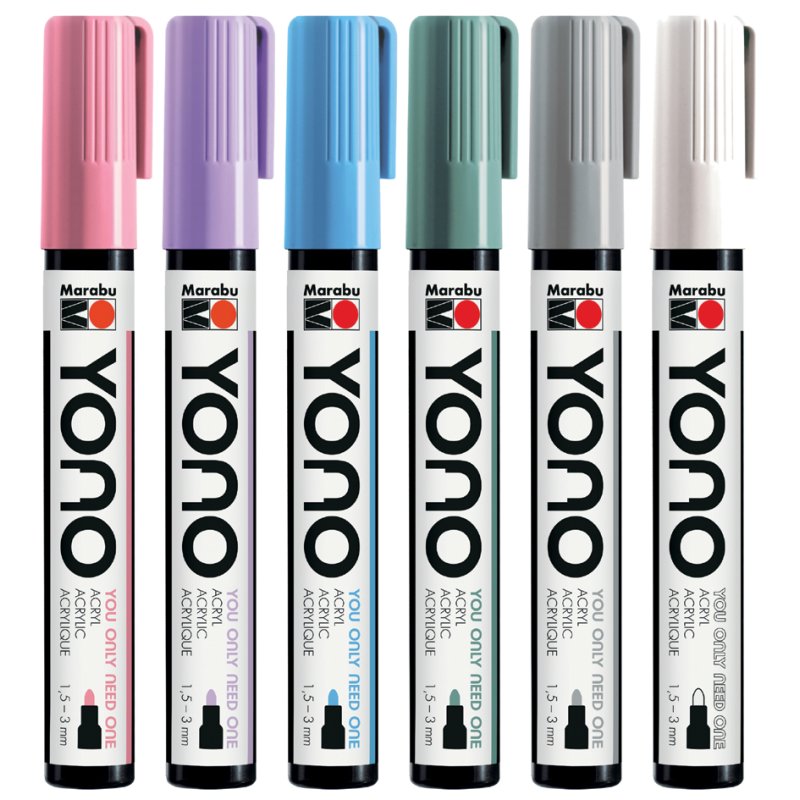Marabu acrylstiften YONO, 1,5-3,0 mm, pastelkleuren, 6 stuks