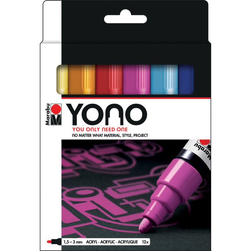 Marabu acrylmarker YONO, 1,5-3,0 mm, 12 stuks