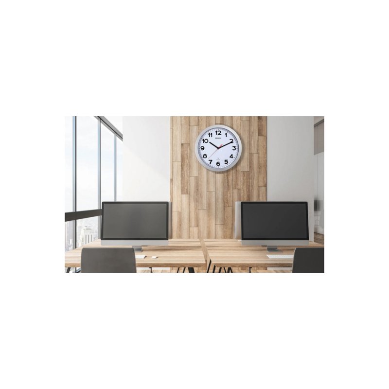 MAUL wall clock MAULstep, silver, automatic synchronisation, battery-powered