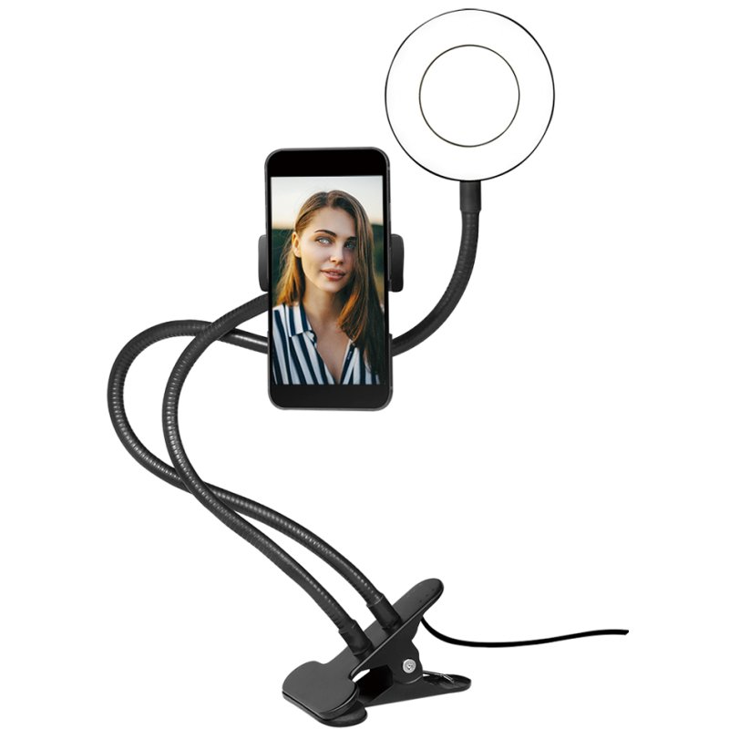 LogiLink lampe annulaire pour smartphone avec fixation à pince, 85 mm, 24 LEDs, température de couleur réglable
