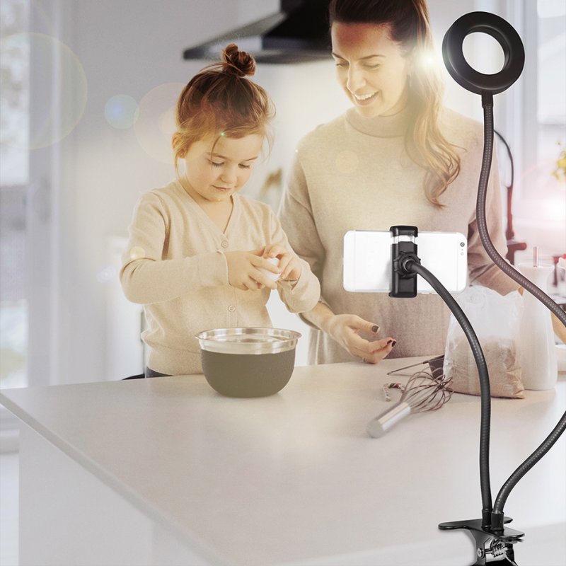 LogiLink lampe annulaire pour smartphone avec fixation à pince, 85 mm, 24 LEDs, température de couleur réglable