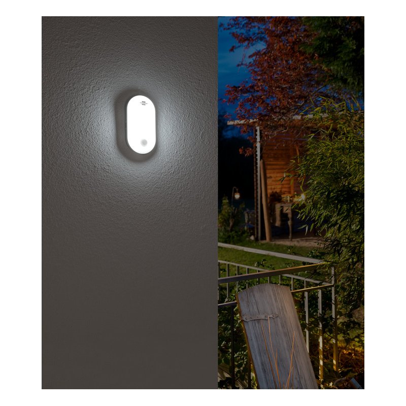brennenstuhl Lampe LED extérieure ovale, détecteur de mouvement, blanc, IP54