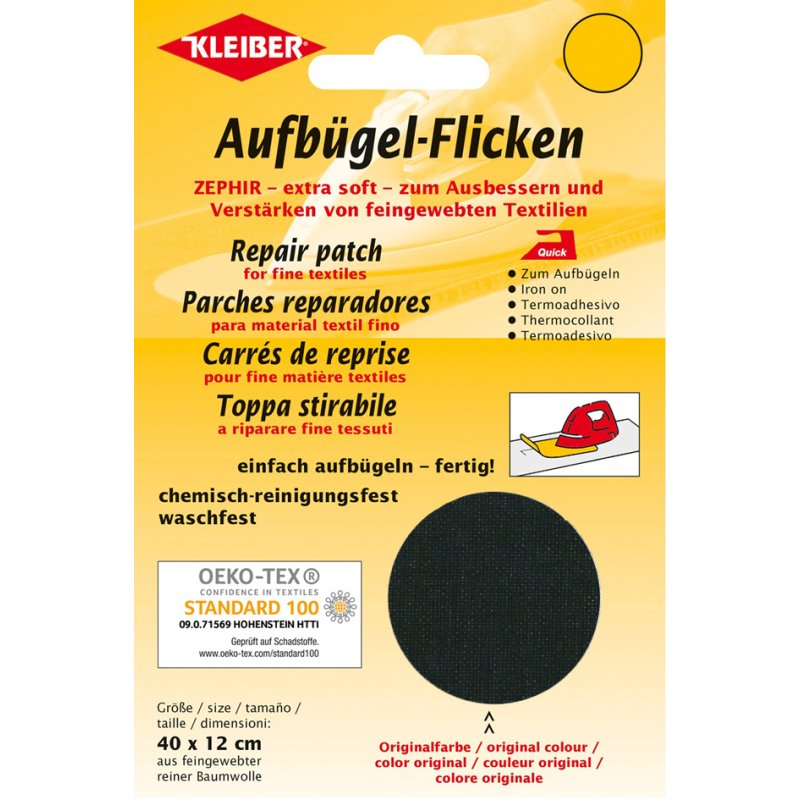 KLEIBER tissu de réparation, 400×120 mm, noir, 100% coton