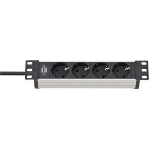 Brennenstuhl stekkerdoos Alu-Line 4-voudig, aluminium zilver/zwart, 2 m kabel