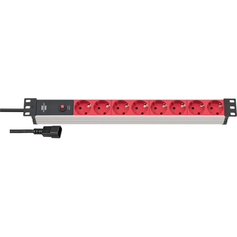Brennenstuhl 19" stekkerdoos Alu-Line, 8-voudig, aluminium, zilver/rood