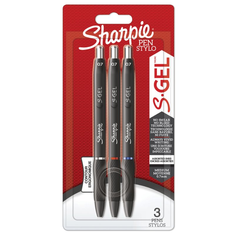 Sharpie gelpennen S-GEL, 0,7 mm, blauw zwart rood, 3 stuks