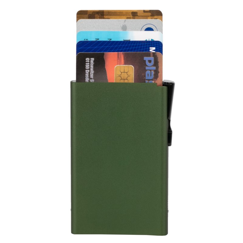 CLICKSAFE pashouder met clickbutton & RFID-bescherming, zwart, 8 kaarten, aluminium
