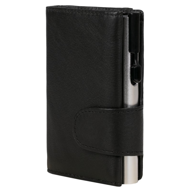 CLICKSAFE portemonnee met kaarthouder, RFID-bescherming, zwart/zilver, nappaleder