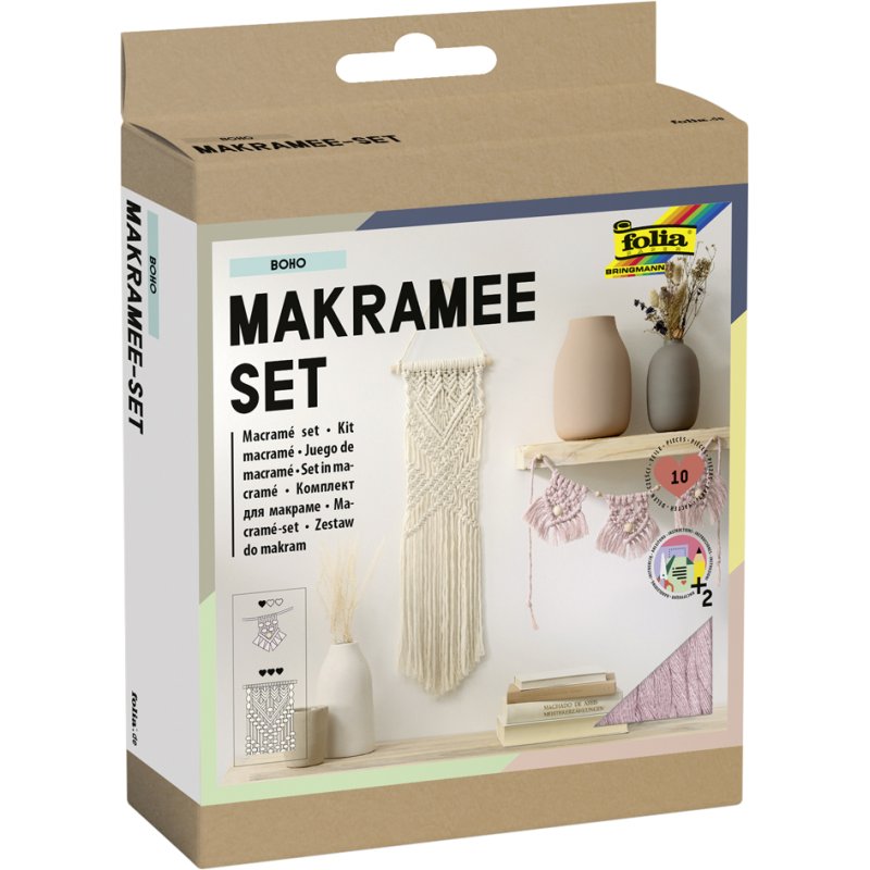 folia macramé set BOHO, cotton yarn, natural and rose colours