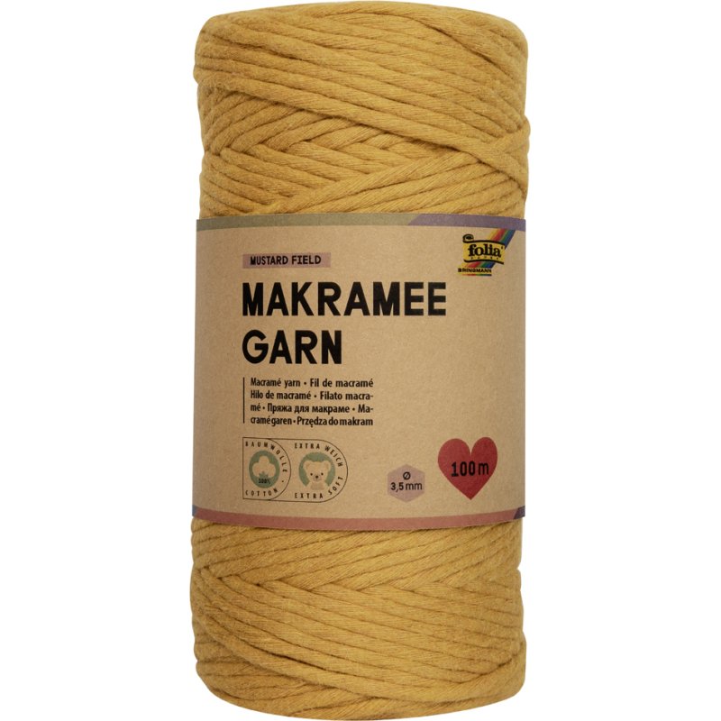 folia macramégaren MUSTARD FIELD, mosterdgeel, 3,5 mm, 100 meter