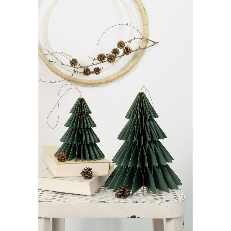 folia honingraatwanddecoratie kerstbomen, groen met goudglitter, set van 2