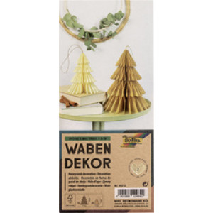 folia honingraatdecoratie HYGGE XMAS TREES, kerstbomen, beige/crème met gouden glitter, set van 2