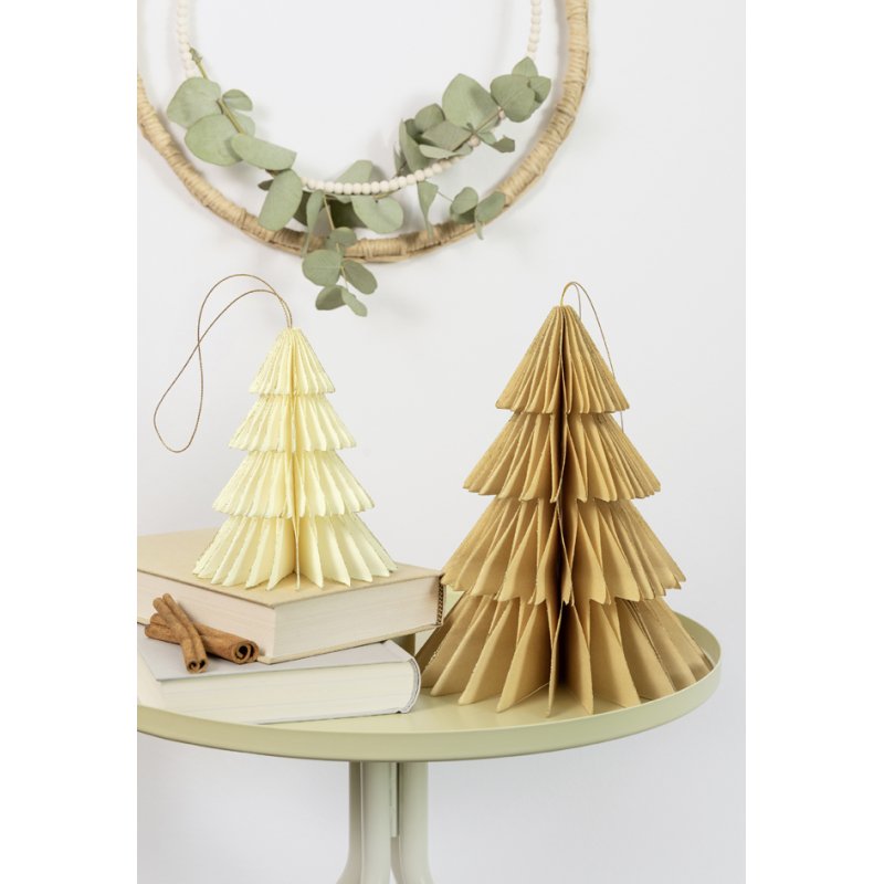 folia honingraatdecoratie HYGGE XMAS TREES, kerstbomen, beige/crème met gouden glitter, set van 2