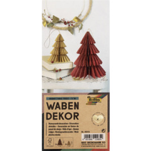folia bijenwasdecoratiestuks BERRY XMAS TREES, kerstboomvorm, rood en beige, set van 2