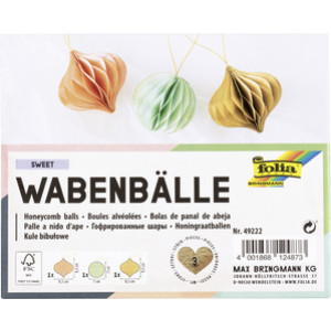 folia wafelbolletjes SWEET, set van 3 stuks, turquoise/roze/beige, gouden glitter