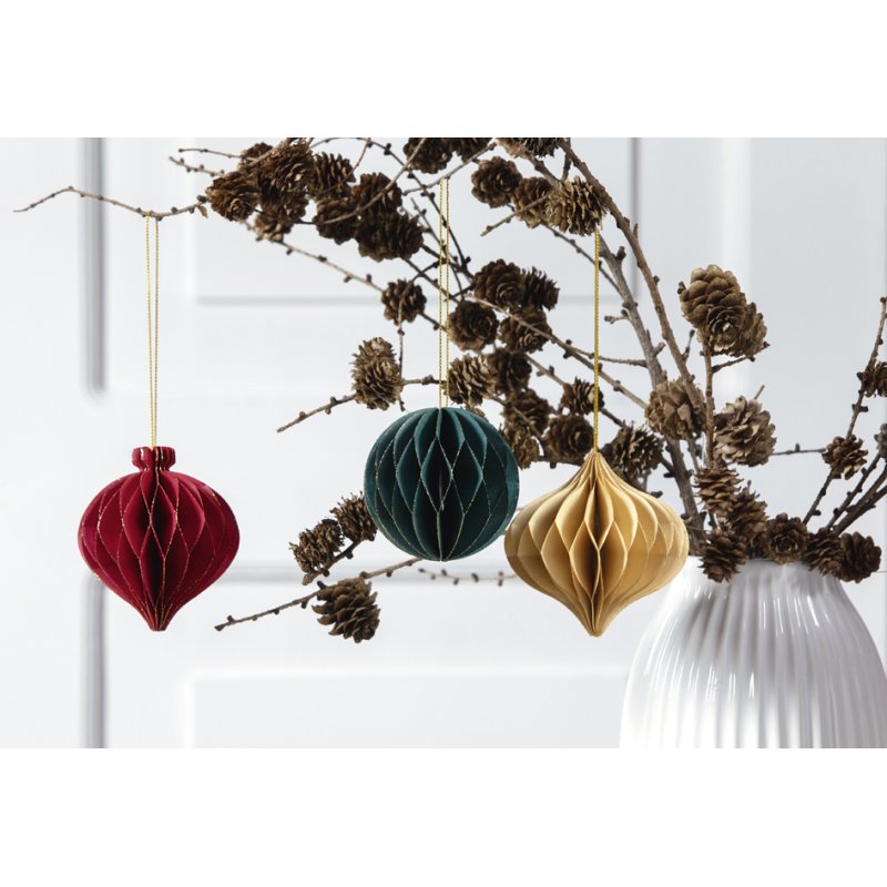 folia honingraatballen CHRISTMAS, set van 3 stuks, donkergroen/rood/crème, glitterafwerking goud