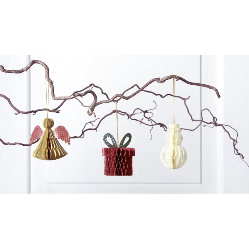 folia honinggraatdecoratie kerst, creme/rood/beige, goudglitter, 3 stuks