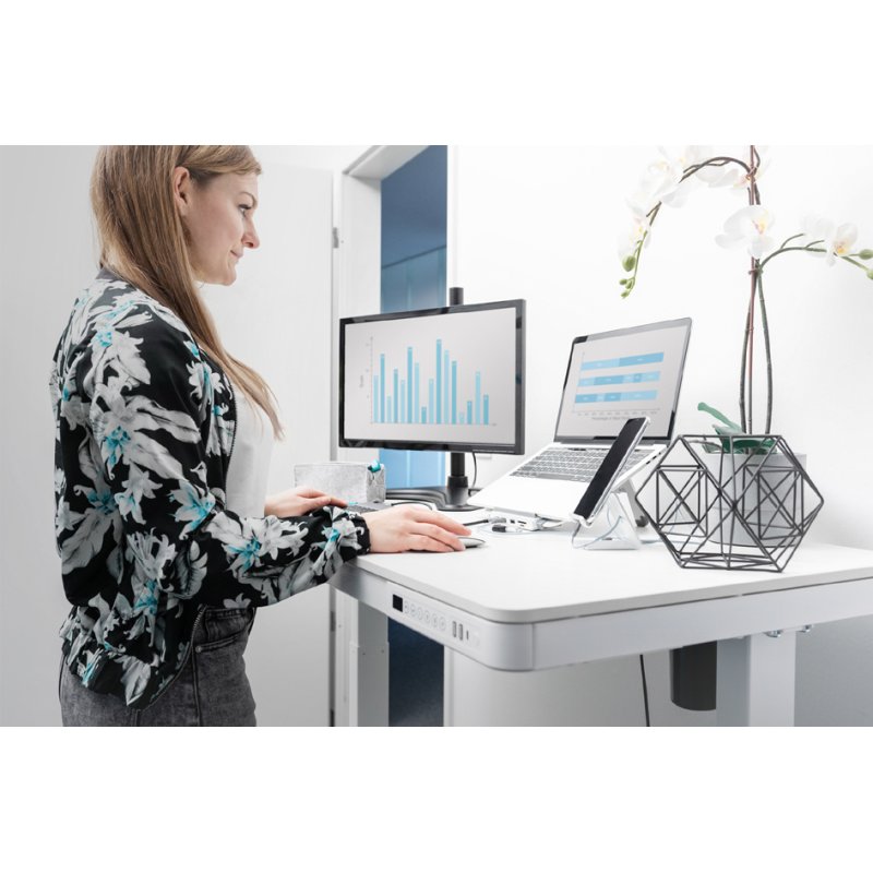 DIGITUS bureau assis-debout électrique, 1200 mm largeur, blanc, capacité 50 kg