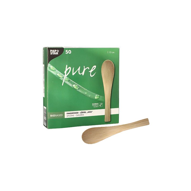 PAPSTAR bamboo finger food spoons, natural, 130 mm, 50 pieces