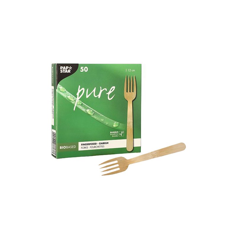 PAPSTAR bamboo finger food forks, natural, 120 mm, 50 pieces