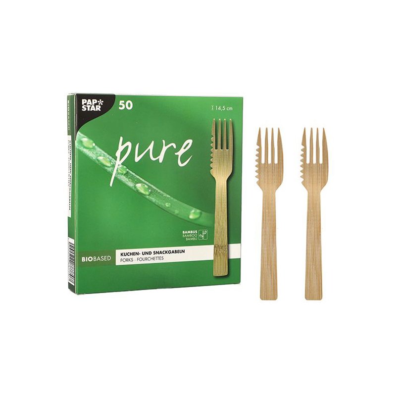 PAPSTAR fourchettes à gâteau et snacks en bambou, 145 mm, 50 pièces