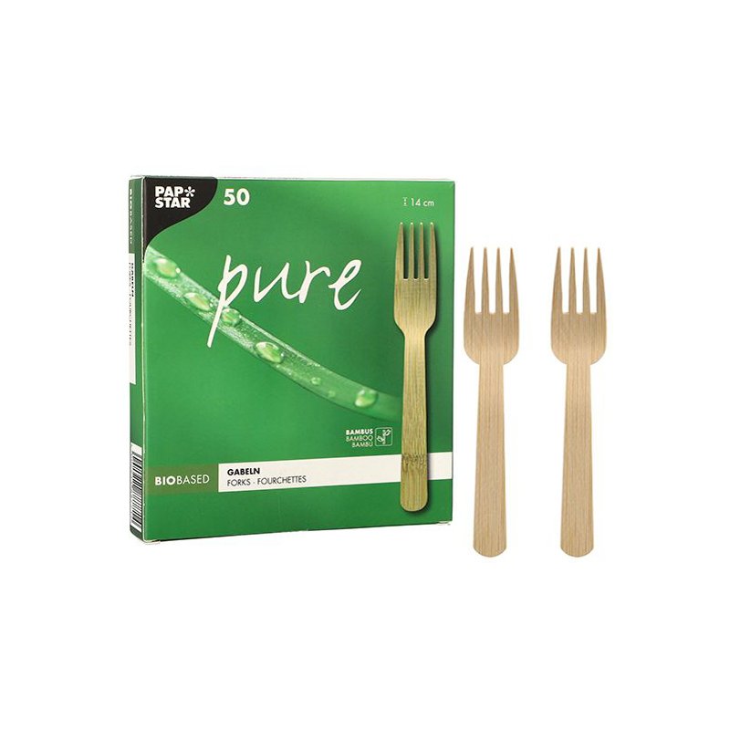 PAPSTAR forks bamboo, natural, 140 mm, 50 pieces