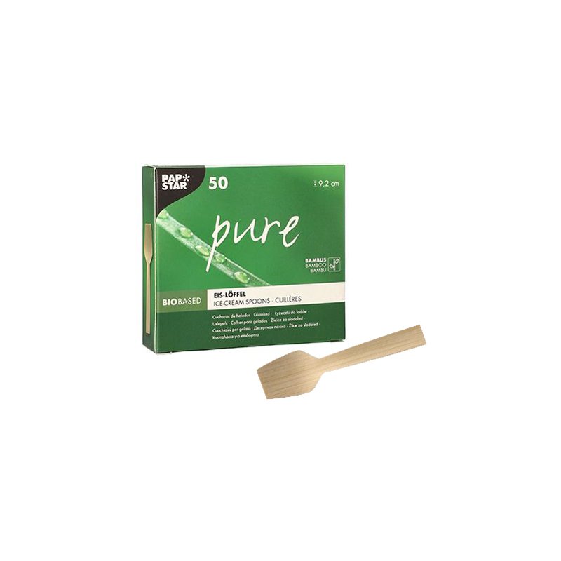 PAPSTAR bamboo ice-cream spoons, natural, 92 mm, 50 pieces