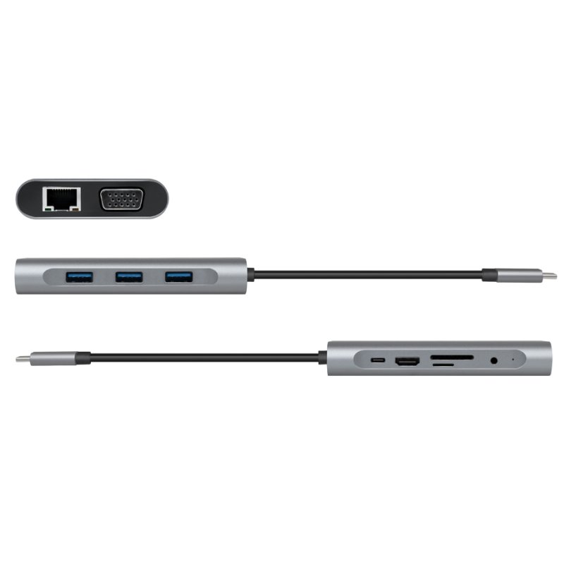 LogiLink Hub multiport USB-C, 10 ports, argenté, boîtier aluminium