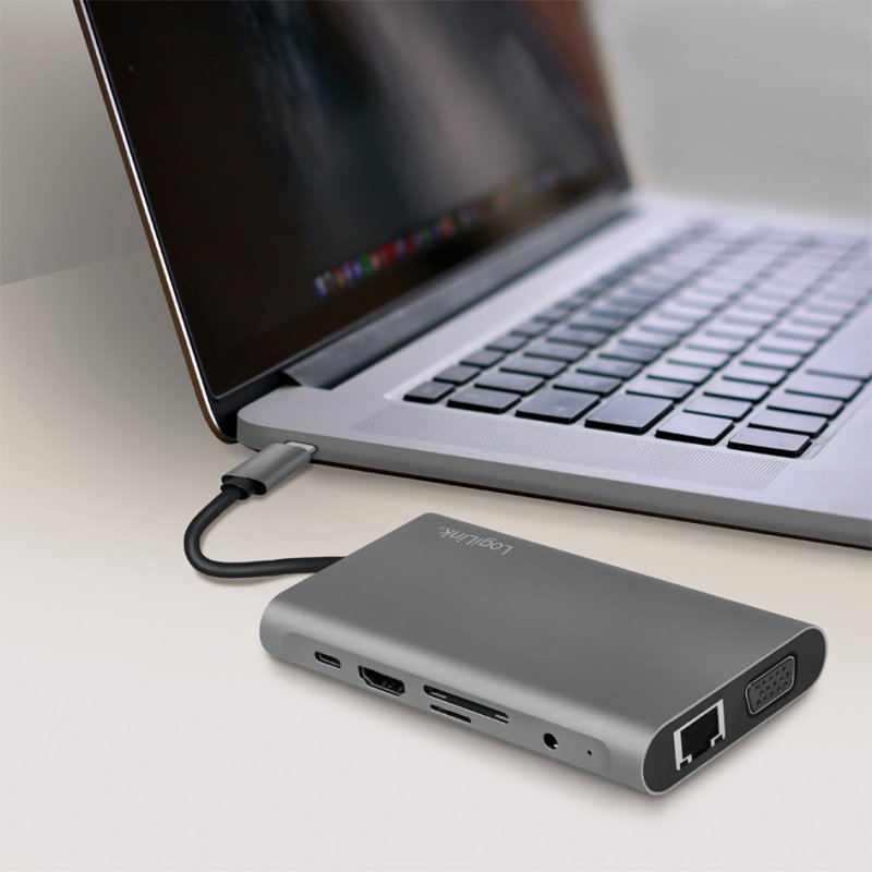LogiLink Hub multiport USB-C, 10 ports, argenté, boîtier aluminium