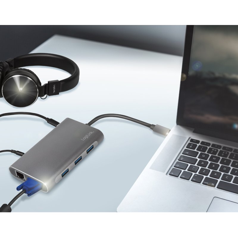 LogiLink Hub multiport USB-C, 10 ports, argenté, boîtier aluminium