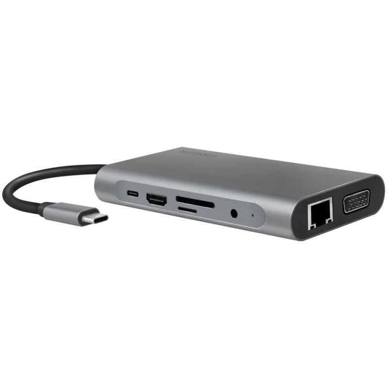 LogiLink Hub multiport USB-C, 10 ports, argenté, boîtier aluminium