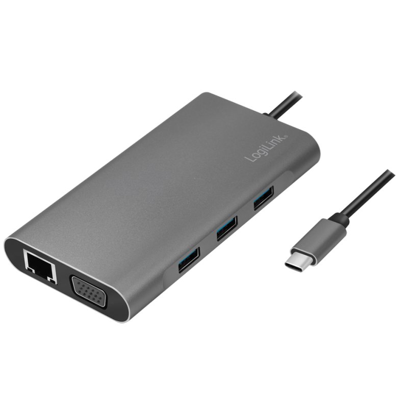 LogiLink Hub multiport USB-C, 10 ports, argenté, boîtier aluminium