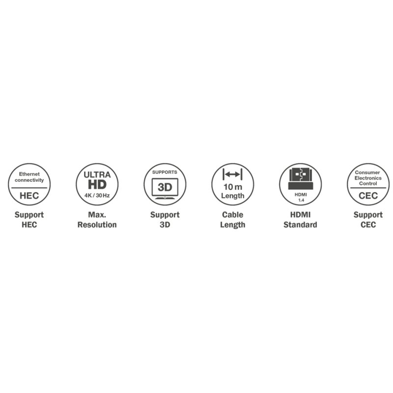 DIGITUS Câble HDMI High Speed, 10 m, noir/rouge, avec Ethernet