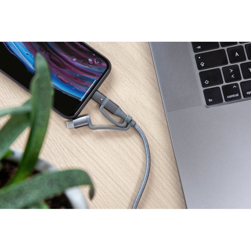ANSMANN 3-in-1 data- en oplaadkabel Lightning/USB-C/Micro-USB, grijs, 1,2 m