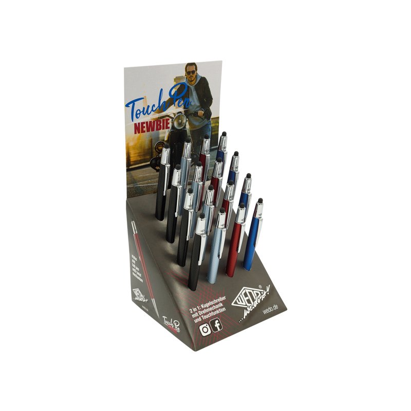 WEDO stylus 2-in-1 NEWBIE, stylet tactile avec stylo bille, couleurs métalliques, 16 pièces