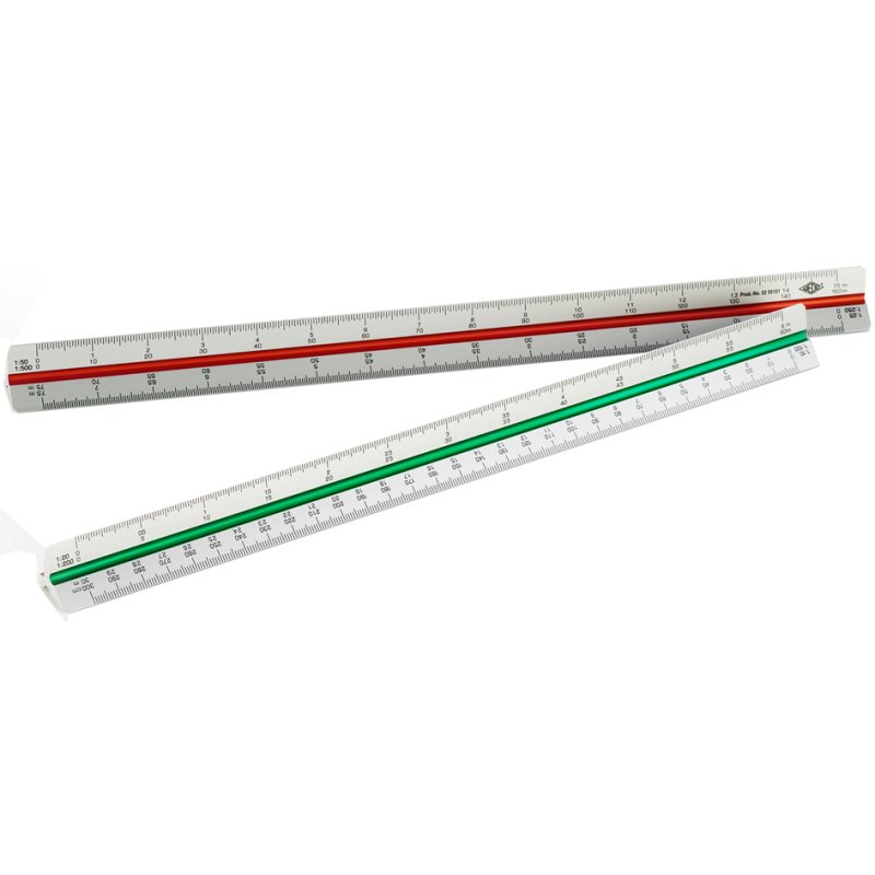 WEDO triangular architect's scale, silver, coloured grooves, 300 mm