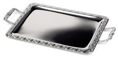 APS dienblad MOOI SERVEREN, 600 × 360 mm, zilver, stapelbaar