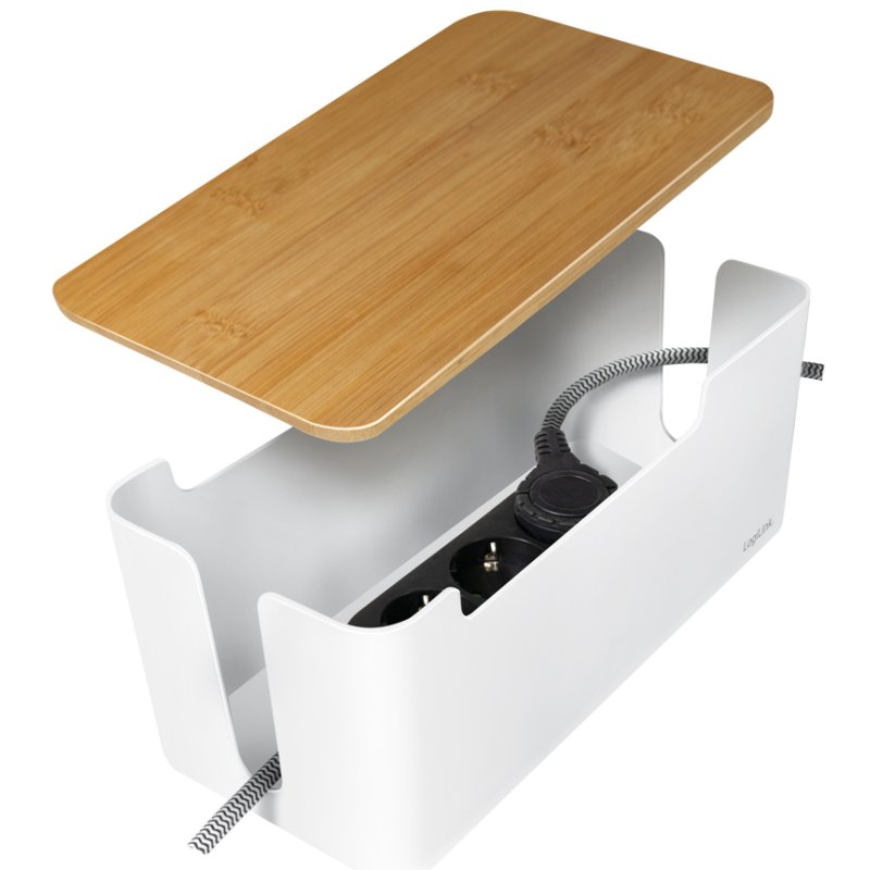 LogiLink boîtier de câbles, blanc, couvercle bambou, 320×140×130 mm